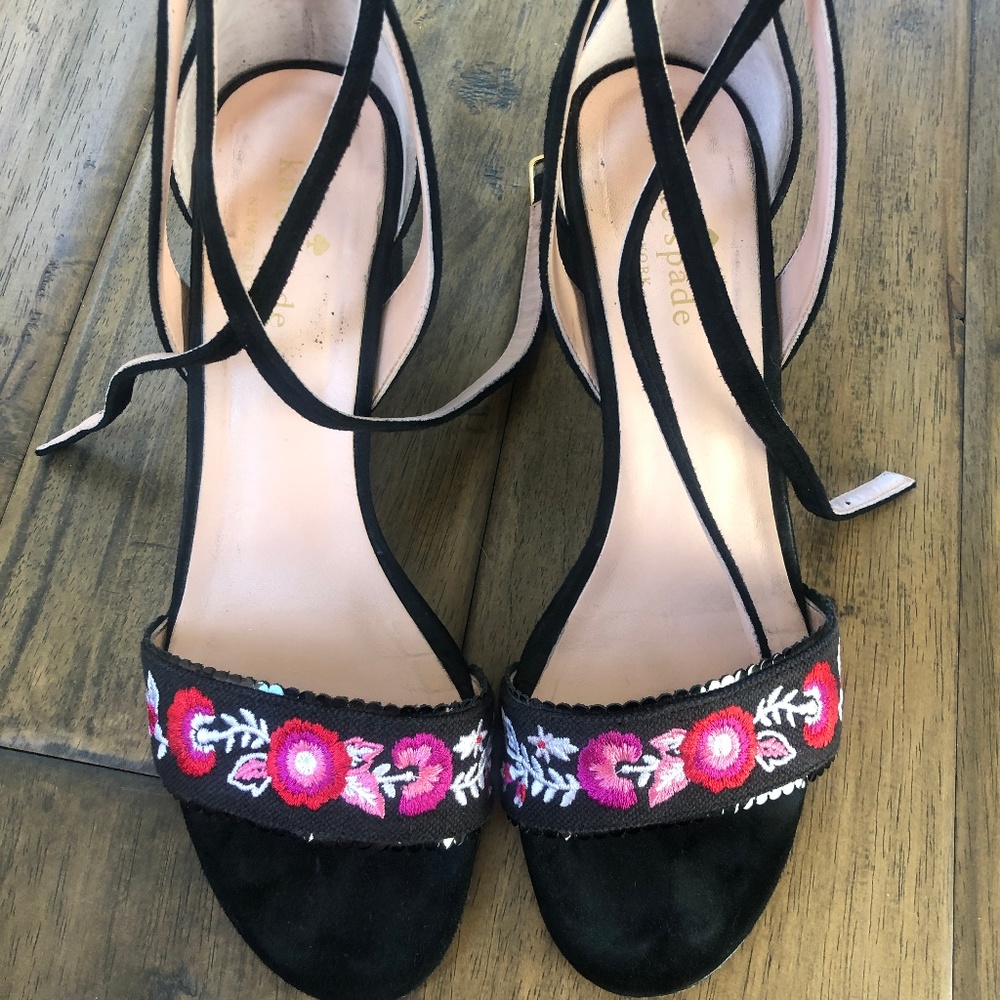 Kate Spade Floral Embroidered Black Watson Sandals